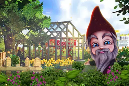 Törpe egy gondozott kert előtt